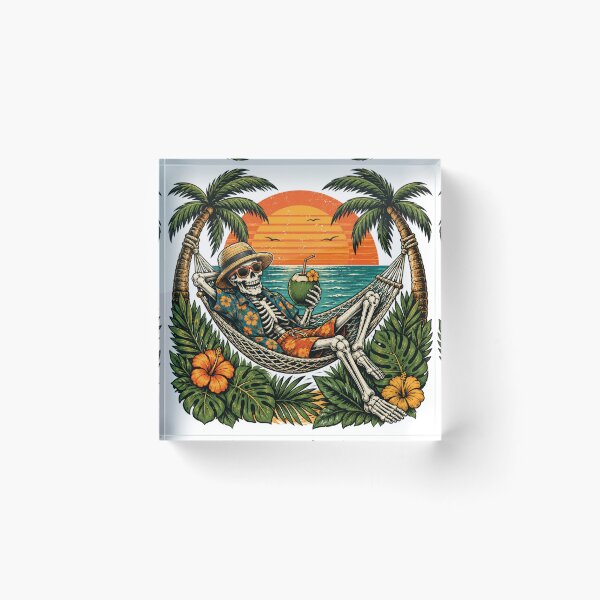 Item preview, Funny Skeleton Relaxing in Hammock Tropical Beach Sunset designed and sold by the-dovlat.
