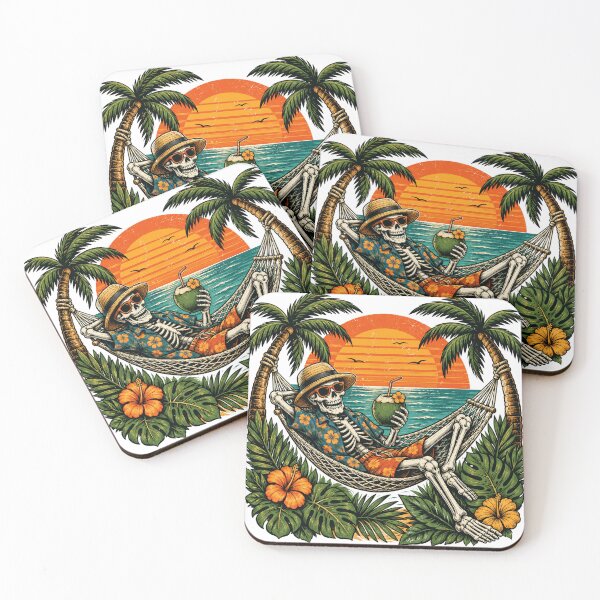 Item preview, Funny Skeleton Relaxing in Hammock Tropical Beach Sunset designed and sold by the-dovlat.
