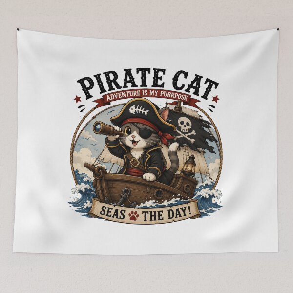 Item preview, Pirate Cat Cute Vintage Cartoon Design designed and sold by AMICO77.