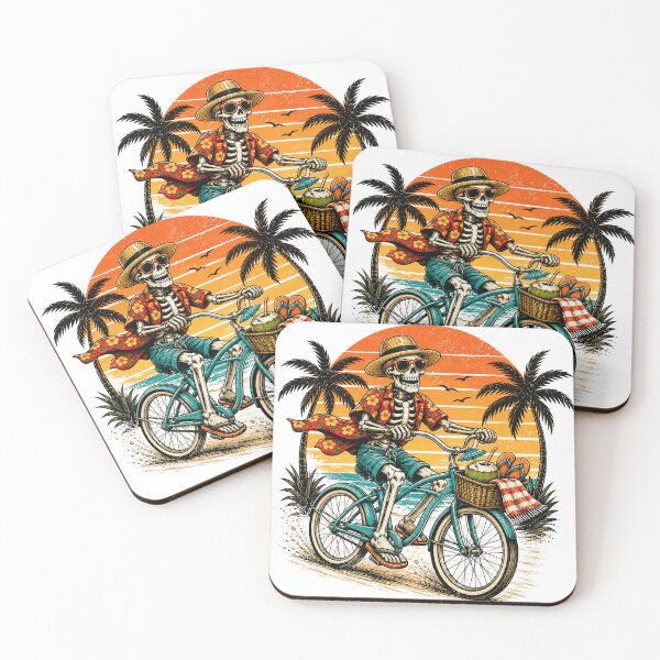 Item preview, Skeleton Riding Beach Cruiser Bicycle Tropical Sunset designed and sold by the-dovlat.