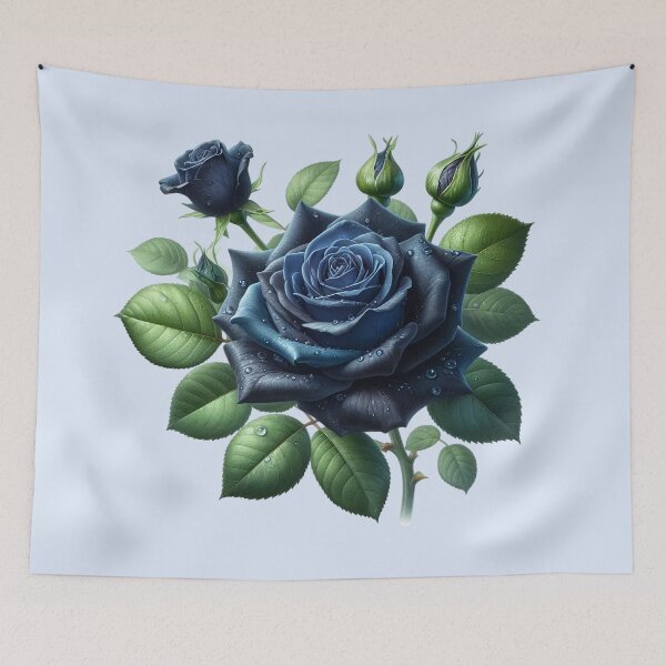 Item preview, Dark Blue Rose with Water Drops Floral Illustration designed and sold by SweetLilith.