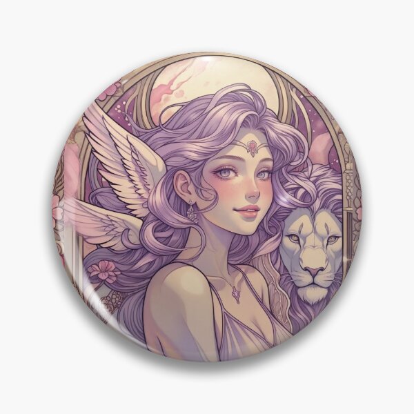 Item preview, Fantasy Angel Girl With Lion – Pastel Purple Aesthetic Art Print | Leo Zodiac Goddess with Lion Art | Leo Energy Celestial Astrology Illustration | Anime Fantasy Girl  designed and sold by RSDigitalPrintDesign.