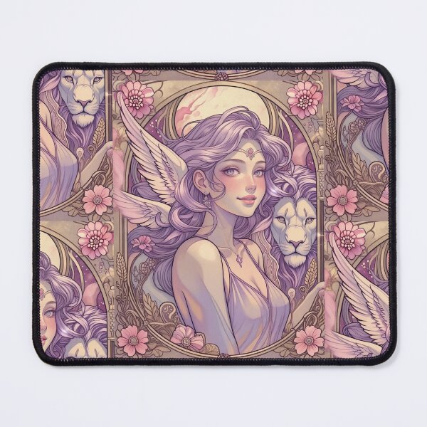 Item preview, Fantasy Angel Girl With Lion – Pastel Purple Aesthetic Art Print | Leo Zodiac Goddess with Lion Art | Leo Energy Celestial Astrology Illustration | Anime Fantasy Girl  designed and sold by RSDigitalPrintDesign.