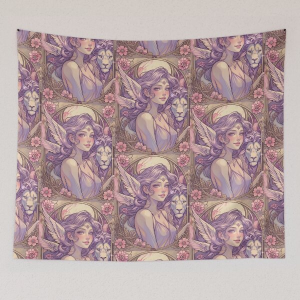 Item preview, Fantasy Angel Girl With Lion – Pastel Purple Aesthetic Art Print | Leo Zodiac Goddess with Lion Art | Leo Energy Celestial Astrology Illustration | Anime Fantasy Girl  designed and sold by RSDigitalPrintDesign.