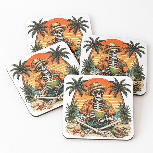 Item preview, Skeleton Drinking Coconut on Tropical Beach Sunset designed and sold by the-dovlat.