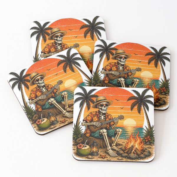 Item preview, Skeleton Playing Ukulele Tropical Beach Campfire designed and sold by the-dovlat.