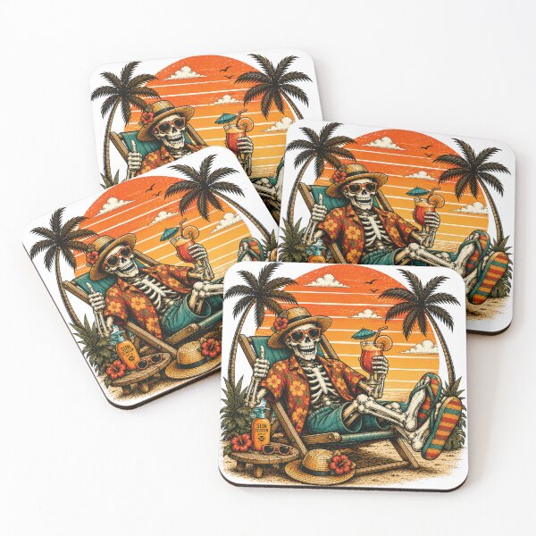 Item preview, Skeleton Relaxing on Beach Chair Tropical Cocktail designed and sold by the-dovlat.