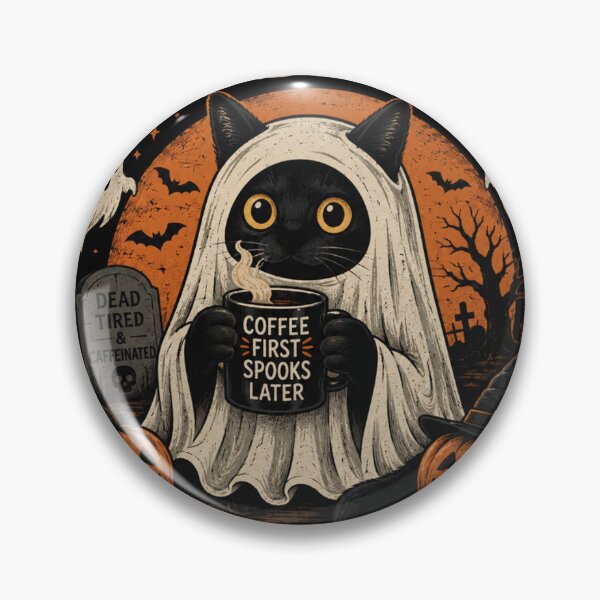 Item preview, Ghost Cat Spooky Black Cat Coffee Lover Halloween Design – Funny Cute Cat T-Shirt & Sticker designed and sold by Artimax-Studio.