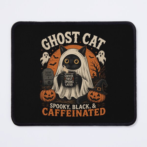 Item preview, Ghost Cat Spooky Black Cat Coffee Lover Halloween Design – Funny Cute Cat T-Shirt & Sticker designed and sold by Artimax-Studio.