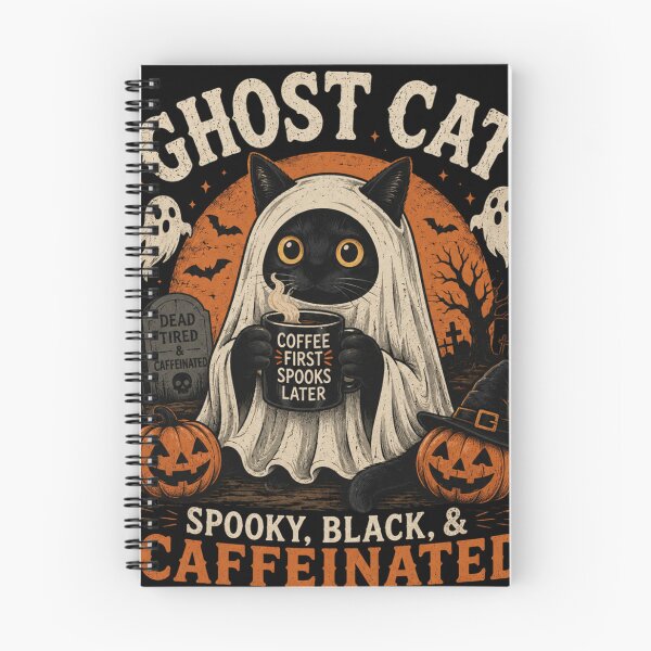 Item preview, Ghost Cat Spooky Black Cat Coffee Lover Halloween Design – Funny Cute Cat T-Shirt & Sticker designed and sold by Artimax-Studio.