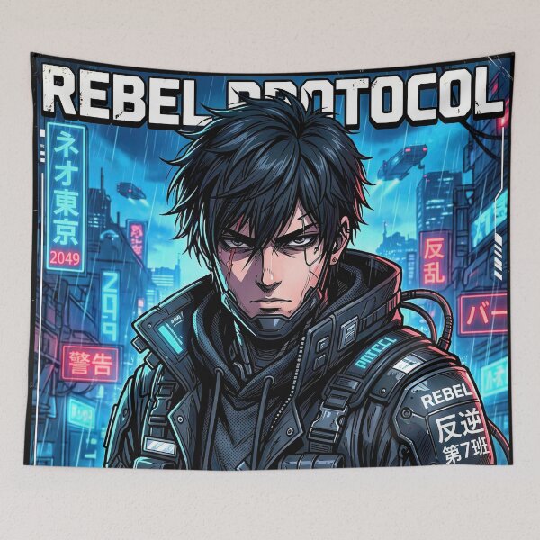 Item preview, Rebel Protocol Neo Tokyo Uprising Cyberpunk Anime Boy designed and sold by DigitalArtx-com.