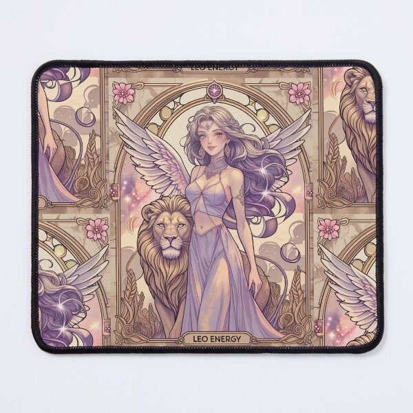 Item preview, Fantasy Angel Girl With Lion – Pastel Purple Aesthetic Art Print | Leo Zodiac Goddess with Lion Art | Leo Energy Celestial Astrology Illustration | Anime Fantasy Girl  designed and sold by RSDigitalPrintDesign.