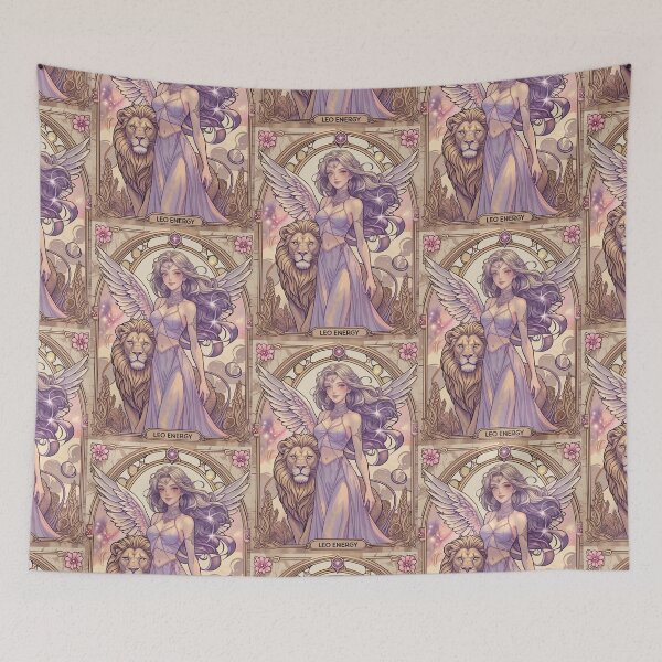 Item preview, Fantasy Angel Girl With Lion – Pastel Purple Aesthetic Art Print | Leo Zodiac Goddess with Lion Art | Leo Energy Celestial Astrology Illustration | Anime Fantasy Girl  designed and sold by RSDigitalPrintDesign.