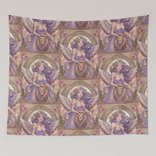 Item preview, Fantasy Angel Girl With Lion – Pastel Purple Aesthetic Art Print | Leo Zodiac Goddess with Lion Art | Leo Energy Celestial Astrology Illustration | Anime Fantasy Girl  designed and sold by RSDigitalPrintDesign.