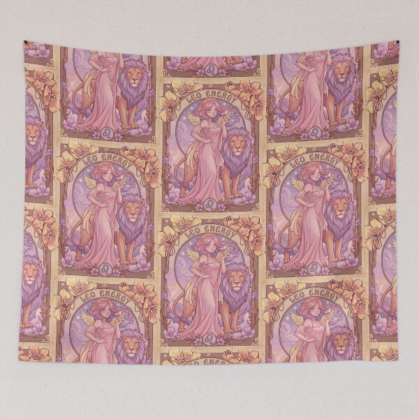 Item preview, Fantasy Angel Girl With Lion – Pastel Purple Aesthetic Art Print | Leo Zodiac Goddess with Lion Art | Leo Energy Celestial Astrology Illustration | Anime Fantasy Girl  designed and sold by RSDigitalPrintDesign.