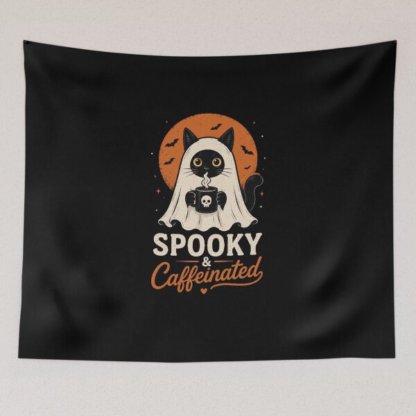 Item preview, Spooky & Caffeinated Minimal Ghost Cat Design – Funny Black Cat Coffee Halloween T-Shirt designed and sold by Artimax-Studio.