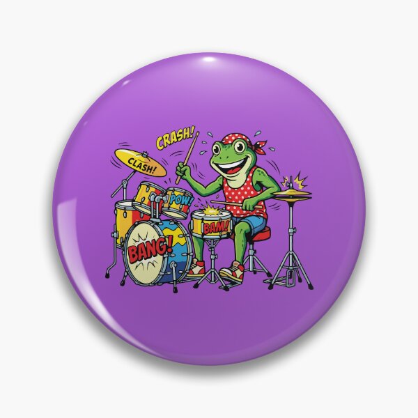 Item preview, Rocker Frog Playing Drums Comic Pop Art designed and sold by BrownHorse90s.