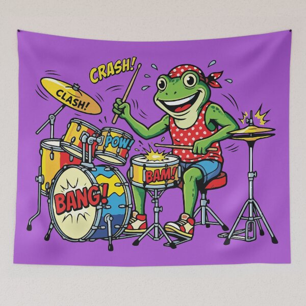 Item preview, Rocker Frog Playing Drums Comic Pop Art designed and sold by BrownHorse90s.