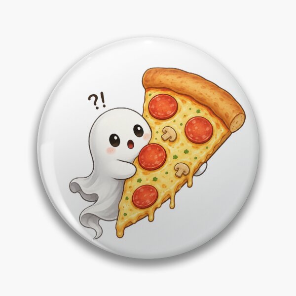 Item preview, Cute Ghost Hugging a Giant Pizza Slice – Kawaii Food Ghost Illustration designed and sold by BlackBoneArt.