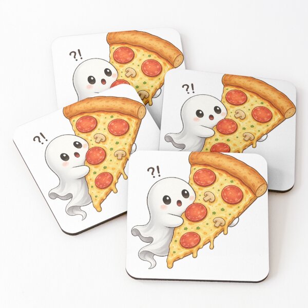 Item preview, Cute Ghost Hugging a Giant Pizza Slice – Kawaii Food Ghost Illustration designed and sold by BlackBoneArt.