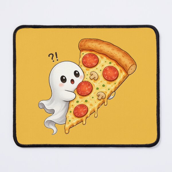 Item preview, Cute Ghost Hugging a Giant Pizza Slice – Kawaii Food Ghost Illustration designed and sold by BlackBoneArt.