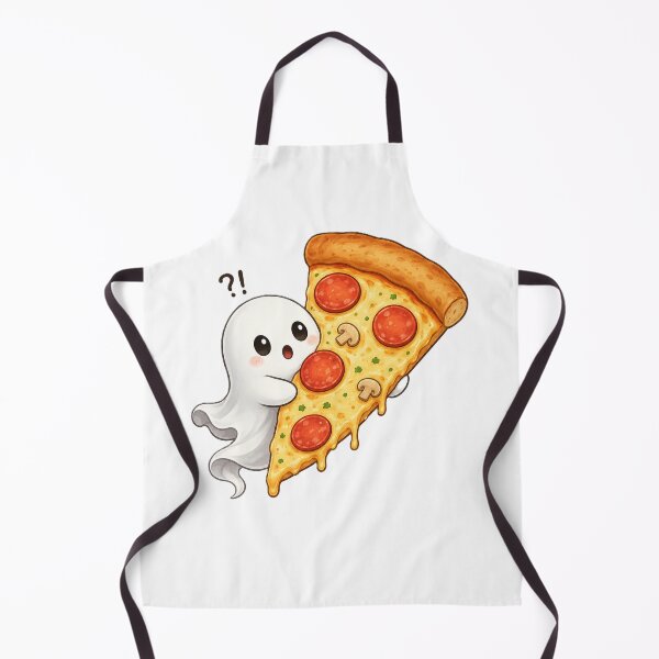 Item preview, Cute Ghost Hugging a Giant Pizza Slice – Kawaii Food Ghost Illustration designed and sold by BlackBoneArt.