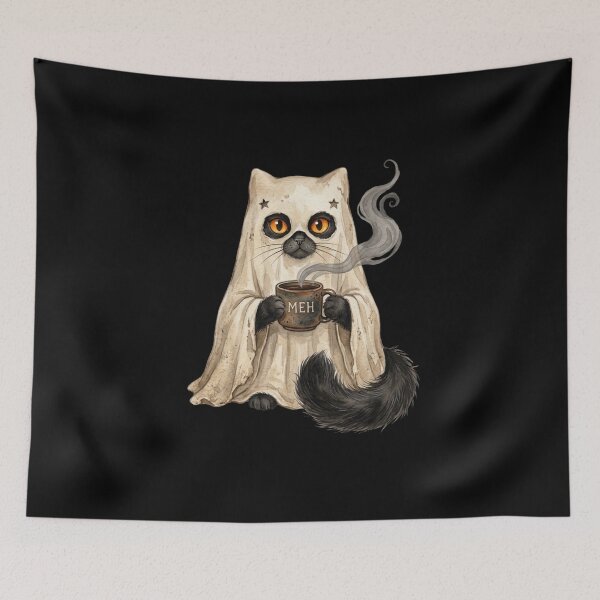 Item preview, Ghost Cat Spooky Black Cat Funny Halloween Coffee Lover T-Shirt | Cute Witchy Cat Graphic Gift designed and sold by Trendably.