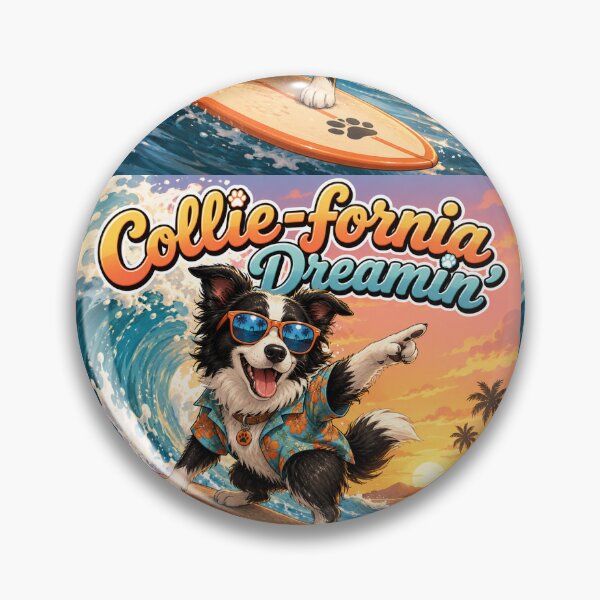Item preview, Collie-fornia Dreamin Border Collie Surf Dog designed and sold by Little Paw Atelier.