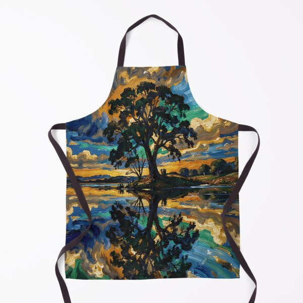 Item preview, Tree by the lake under a colorful cloudy sky designed and sold by VoidVeilStudio.