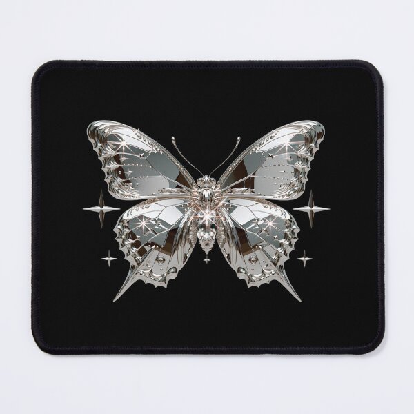 Item preview, Silver Chrome Cyberpunk Butterfly – Y2K Cybercore Aesthetic designed and sold by daila70.