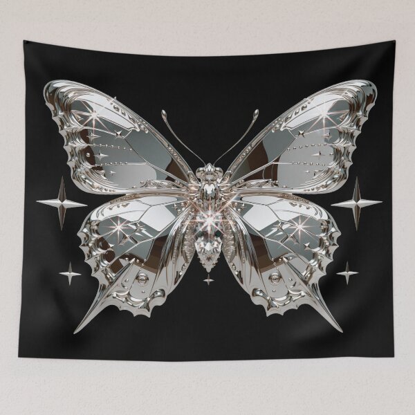 Item preview, Silver Chrome Cyberpunk Butterfly – Y2K Cybercore Aesthetic designed and sold by daila70.