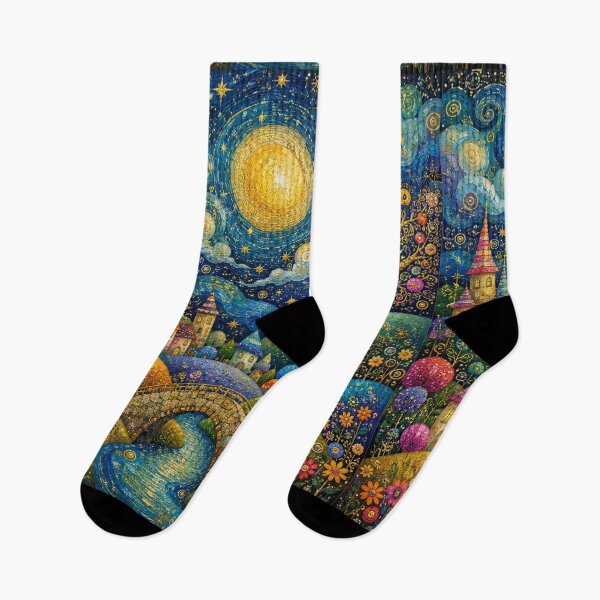 Item preview, Moonlit Fairytale Village Fantasy Art designed and sold by Yves Artico.