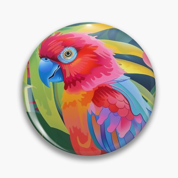 Item preview, Vibrant Tropical Parrot Perched Amidst Colorful Hibiscus Flowers and Jungle Foliage designed and sold by Pierce Millington Gallery.