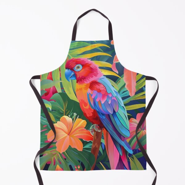Item preview, Vibrant Tropical Parrot Perched Amidst Colorful Hibiscus Flowers and Jungle Foliage designed and sold by Pierce Millington Gallery.