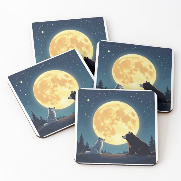 Item preview, Bear and Wolf under the moon designed and sold by WildArtIT.