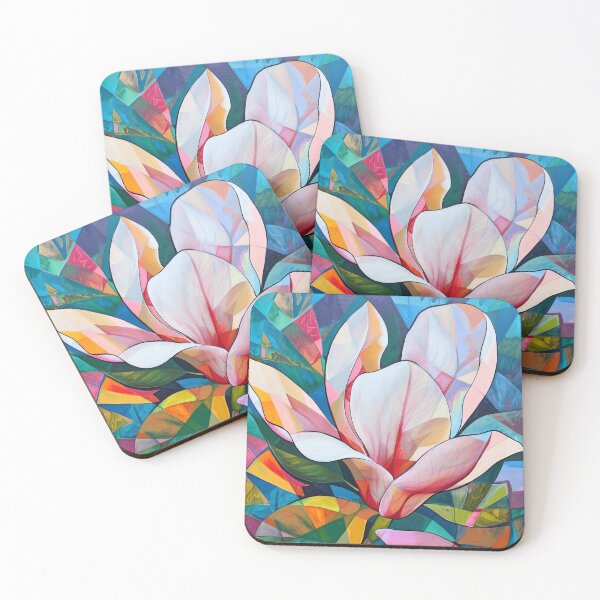 Item preview, Abstract Cubist Magnolia Flower Painting with Vibrant Geometric Patterns designed and sold by Pierce Millington Gallery.