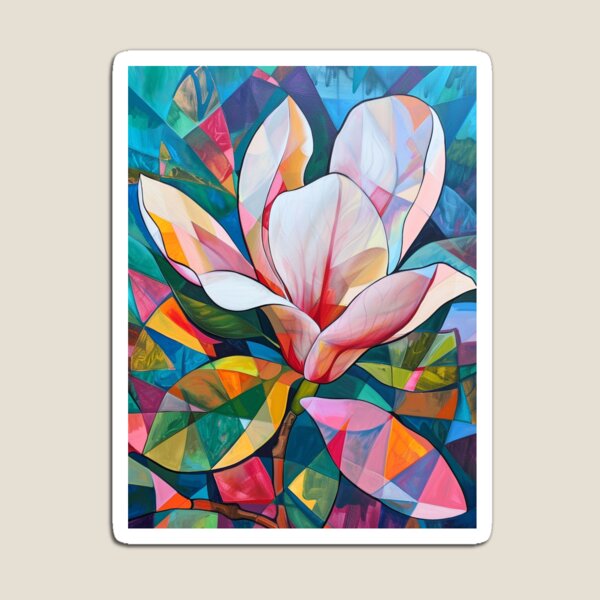Item preview, Abstract Cubist Magnolia Flower Painting with Vibrant Geometric Patterns designed and sold by Pierce Millington Gallery.