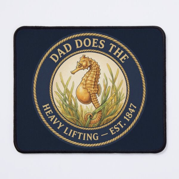Item preview, Dad Does the Heavy Lifting Seahorse Club Humor Badge designed and sold by CalmCapy Co.
