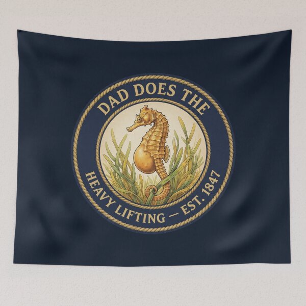 Item preview, Dad Does the Heavy Lifting Seahorse Club Humor Badge designed and sold by CalmCapy Co.