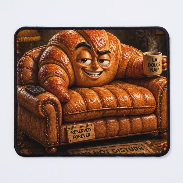 Item preview, Funny Croissant Living Its Best Lazy Life Cozy Burnout Cartoon designed and sold by ComedyInkFactor.