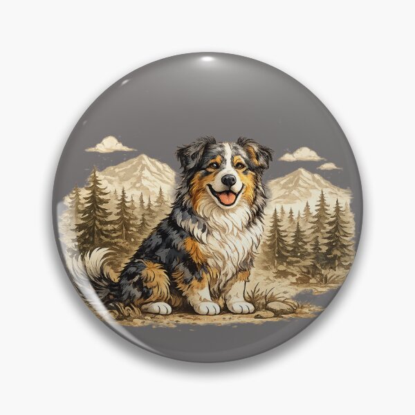 Item preview, Happy Australian Shepherd Mountain Adventure | Vintage Outdoor Vector Art designed and sold by Golden Era Studio.