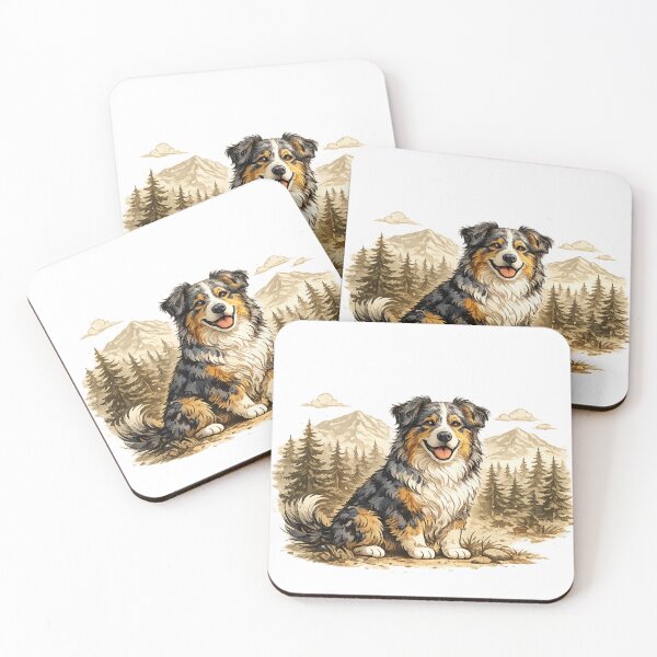 Item preview, Happy Australian Shepherd Mountain Adventure | Vintage Outdoor Vector Art designed and sold by Golden Era Studio.