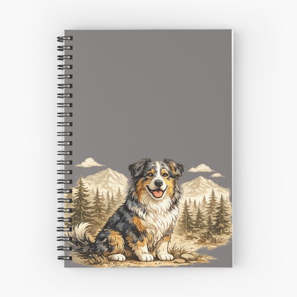 Item preview, Happy Australian Shepherd Mountain Adventure | Vintage Outdoor Vector Art designed and sold by Golden Era Studio.