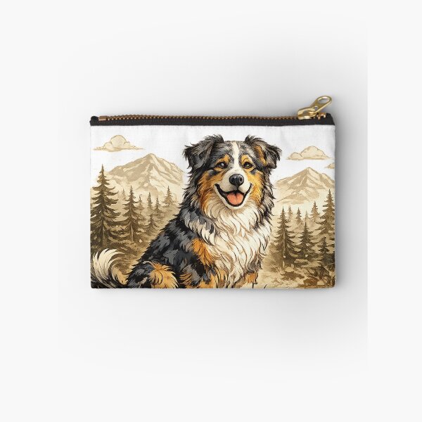 Item preview, Happy Australian Shepherd Mountain Adventure | Vintage Outdoor Vector Art designed and sold by Golden Era Studio.