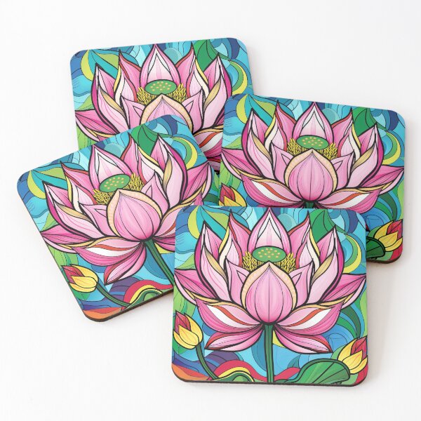Item preview, Vibrant Stained Glass Style Lotus Flower Illustration with Swirling Patterns designed and sold by Pierce Millington Gallery.