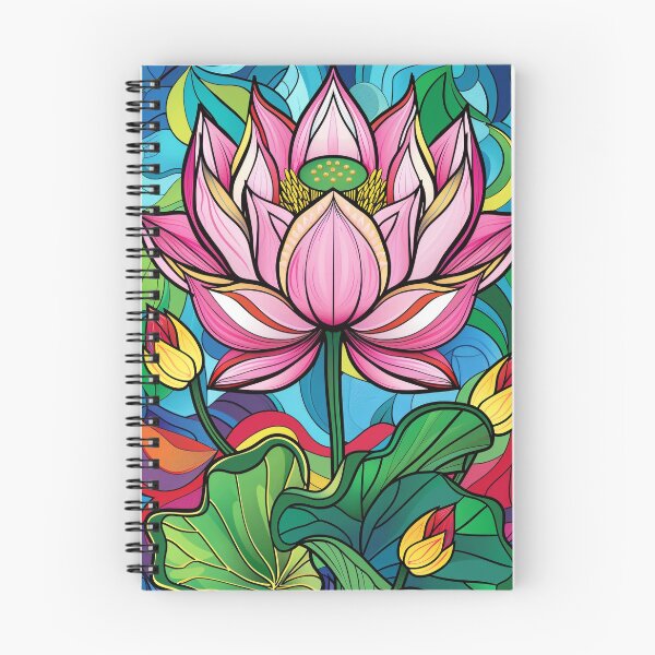 Item preview, Vibrant Stained Glass Style Lotus Flower Illustration with Swirling Patterns designed and sold by Pierce Millington Gallery.