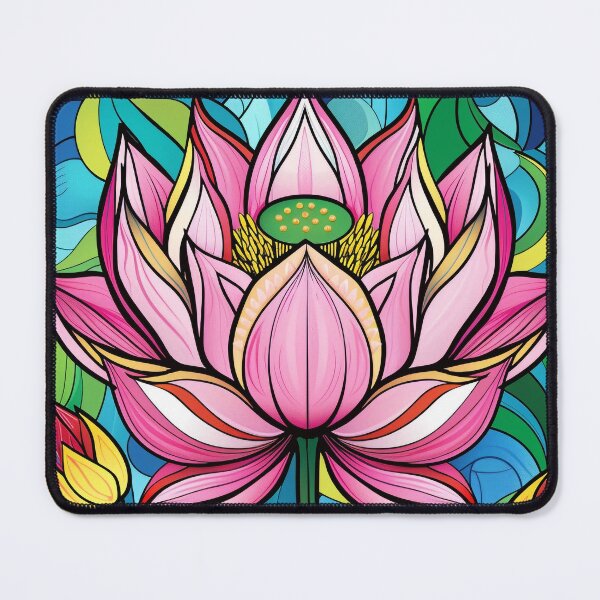 Item preview, Vibrant Stained Glass Style Lotus Flower Illustration with Swirling Patterns designed and sold by Pierce Millington Gallery.