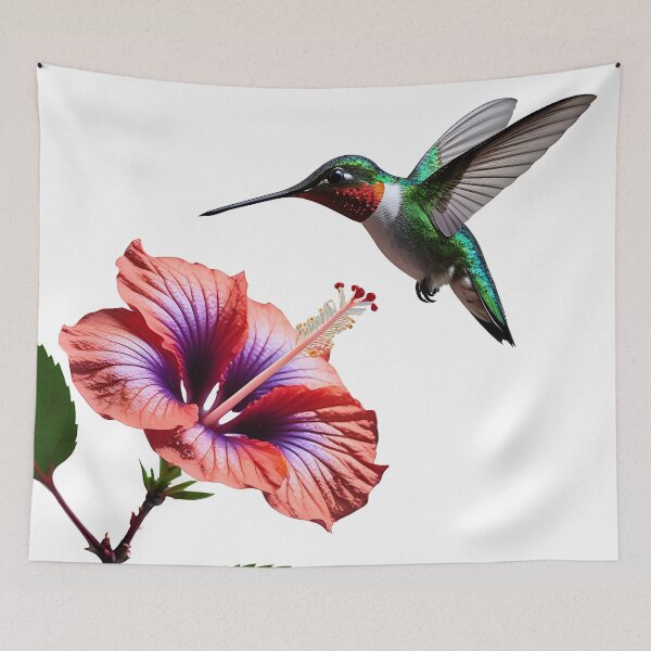 Item preview, Hummingbird Hibiscus Flower Photorealistic Bird Nature Art designed and sold by The Fine Print by BassAddict.