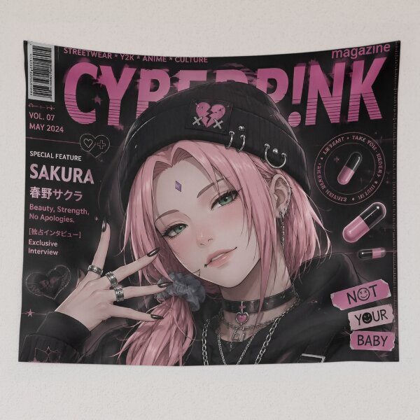 Item preview, Sakura | Pink Cyber Streetwear Girl | Y2K Anime Aesthetic Magazine Cover Art designed and sold by Dyan4.