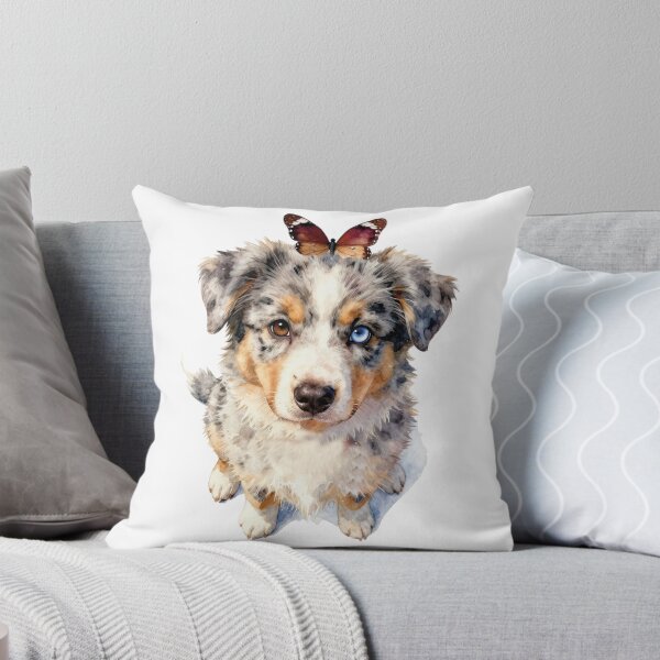 Item preview, Watercolor australian shepherd and butterfly designed and sold by WildArtIT.